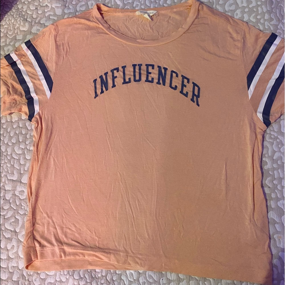 Pink Influencer short sleeve Tee shirt with stripes